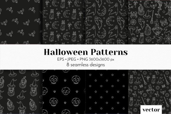 Black and White Halloween 8 Patterns Set: Seamless Integration for Professional and Creative Workflows