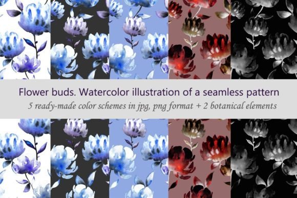 Buds in Watercolor Seamless Patterns