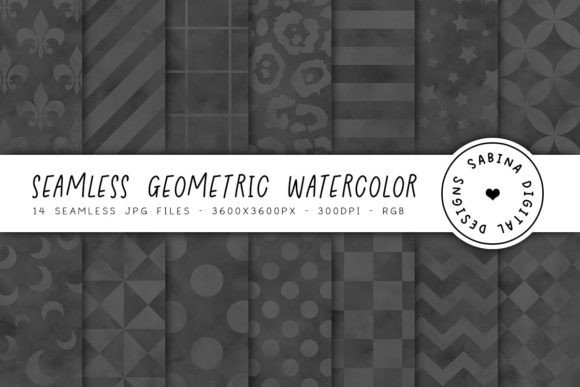 Dark Grey Watercolor Geometric Patterns: 14 High-Resolution JPG Files for Creative Professionals