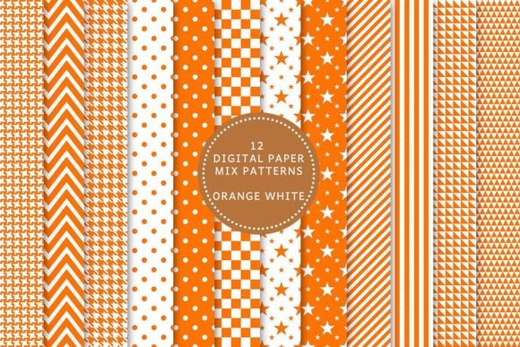 Digital Paper Mix Patterns: Orange & White