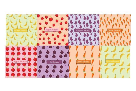 Fruits Patterns Bundle Flat Vector