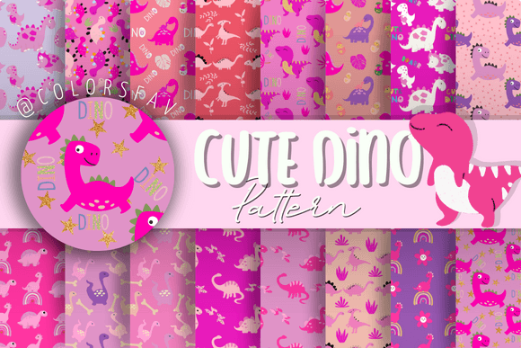 Girly Cute Dino Digital Paper Patterns