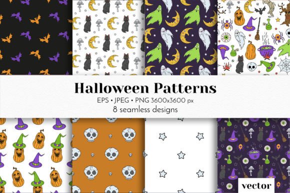 Halloween Vector Seamless Patterns Set