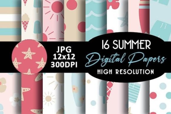 Mint and Pink Summer Digital Patterns