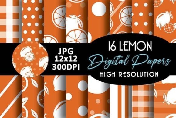 Orange Lemon Digital Papers Patterns