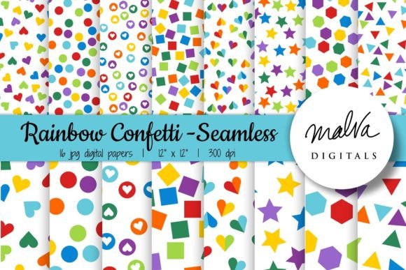 Rainbow Confetti Seamless Patterns: A Versatile Digital Paper Pack for Creatives