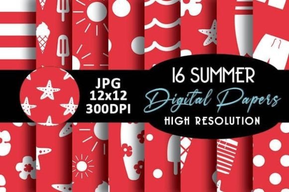 Red Summer Digital Papers Patterns