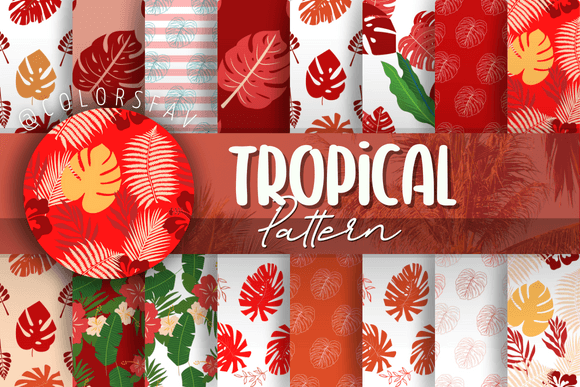 Red Tropical Seamless Patterns Bundle