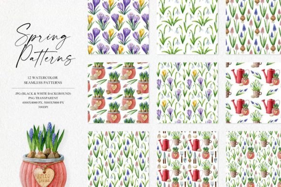 Spring Patterns Watercolor Set: Timeless Botanical Motifs for Modern Creative Workflows