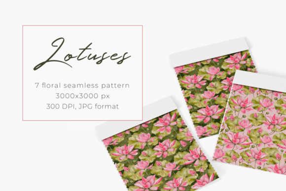 Watercolor Pink Lotus Flowers Patterns